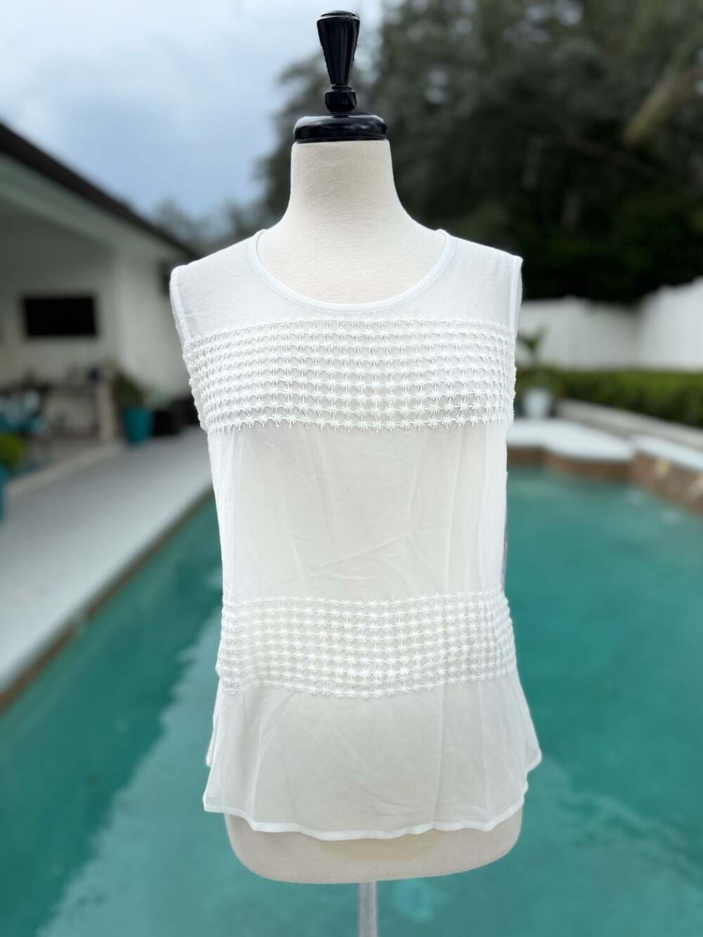 Emaline Sleeveless White Top with Crochet Detailing